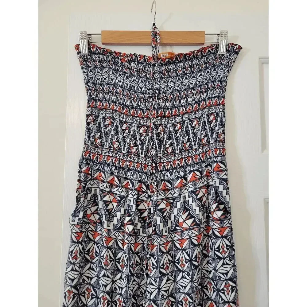 TORY BURCH Poppy Acoma Smocked Strapless Halter Jumpsuit S